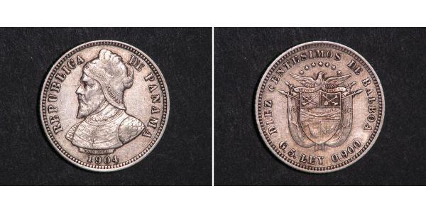 10 Centesimo Panamá Argento Vasco Núñez de Balboa (1475 – 1519)