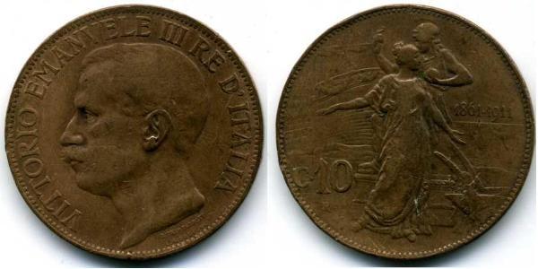 10 Centesimo Kingdom of Italy (1861-1946) Cobre Víctor Manuel III de Italia (1869 - 1947)