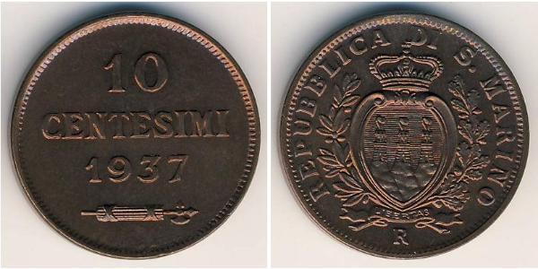 10 Centesimo San Marino Copper 