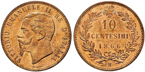 10 Centesimo Kingdom of Italy (1861-1946) Rame Victor Emmanuel II of Italy (1820 - 1878)