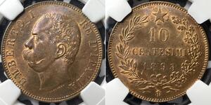 10 Centesimo 意大利王國 (1861-1946) 銅 Umberto I (1844-1900)