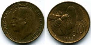 10 Centesimo 意大利王國 (1861-1946) 銅 维托里奥·埃马努埃莱三世 (1869 - 1947)