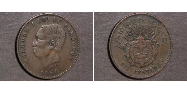 10 Centime Cambogia Bronzo/Argento Norodom of Cambodia (1834-1904)