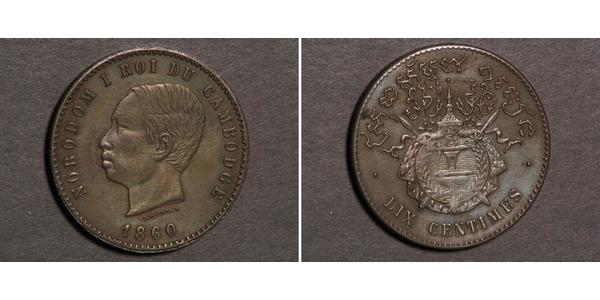 10 Centime Cambogia Bronzo/Argento Norodom of Cambodia (1834-1904)