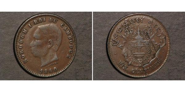 10 Centime Cambogia Bronzo/Argento Norodom of Cambodia (1834-1904)