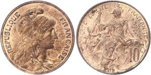 10 Centime French Third Republic (1870-1940)  Bronze 