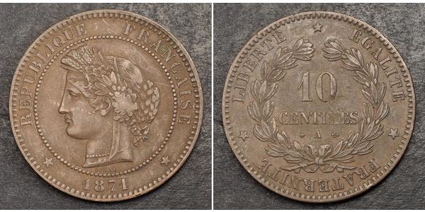 10 Centime French Third Republic (1870-1940)  Bronze 