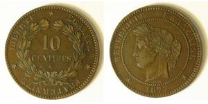 10 Centime Terza Repubblica francese (1870-1940)  Bronzo 