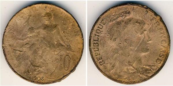 10 Centime Terza Repubblica francese (1870-1940)  Bronzo 