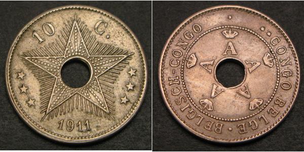 10 Centime Belgian Congo (1908 - 1960) Copper 