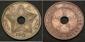10 Centime Geschichte der Demokratischen Republik Kongo (1908 - 1960) Kupfer 