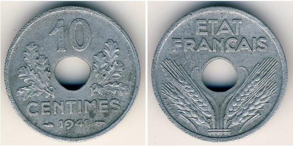 10 Centime 維希法國 (1940 - 1944) Zinc 
