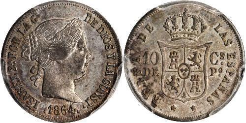 10 Centimo Filipinas Plata Isabella II of Spain (1830- 1904)