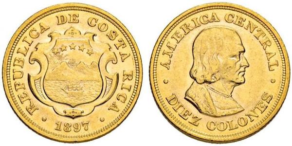 10 Colon Costa Rica Oro Cristoforo Colombo (1451 - 1506)