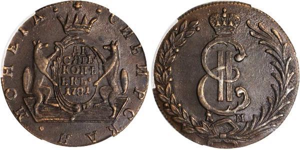 10 Copeca Impero russo (1720-1917) Rame Caterina II (1729-1796)
