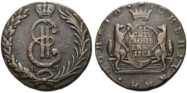 10 Copeca Impero russo (1720-1917) Rame Caterina II (1729-1796)