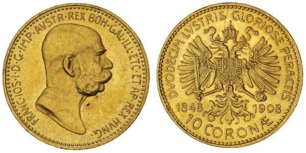 10 Corona Imperio austrohúngaro (1867-1918) Oro Franz Joseph I (1830 - 1916)