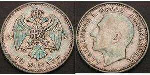 10 Denaro Regno di Jugoslavia (1918-1943) Argento Alexander I of Yugoslavia (1888 - 1934)