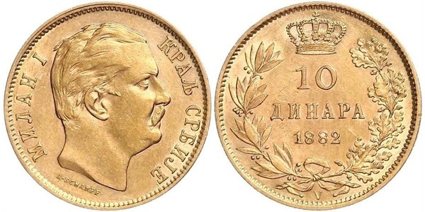 10 Denaro Serbia Oro Milan Obrenović IV di Serbia