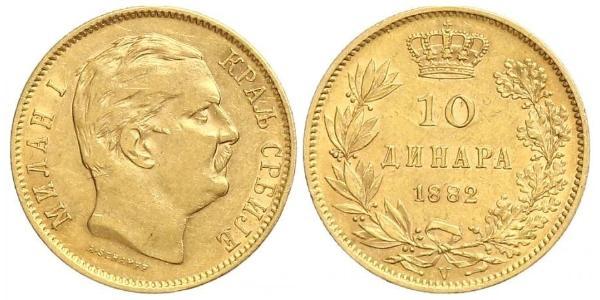 10 Denaro Serbia Oro Milan Obrenović IV di Serbia