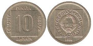 10 Dinar Sozialistische Föderative Republik Jugoslawien (1943 -1992) Messing 