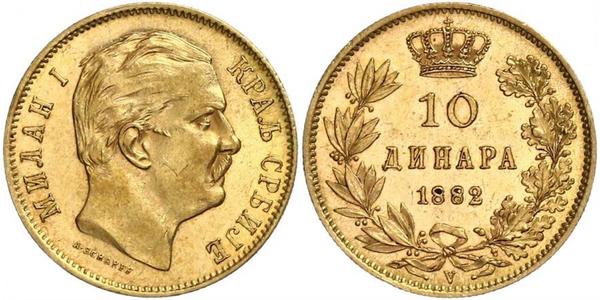 10 Dinar 塞尔维亚 金 Milan I of Serbia