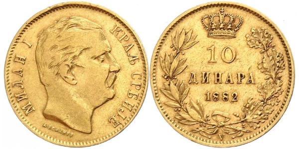 10 Dinar 塞尔维亚 金 Milan I of Serbia