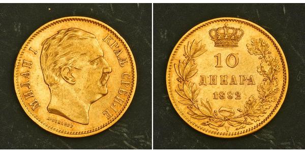 10 Dinar 塞尔维亚 金 Milan I of Serbia