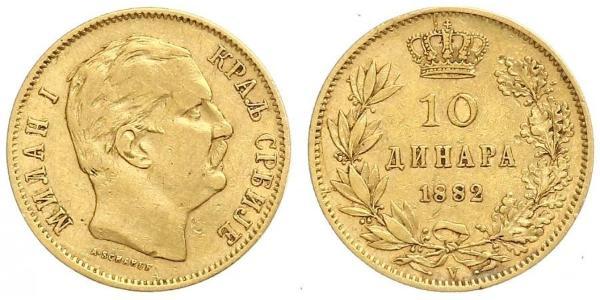 10 Dinar 塞尔维亚 金 Milan I of Serbia