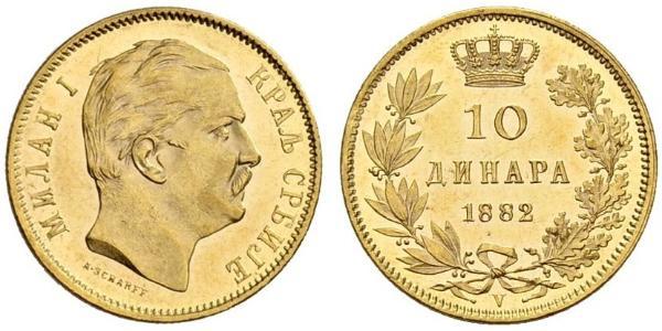 10 Dinar 塞尔维亚 金 Milan I of Serbia