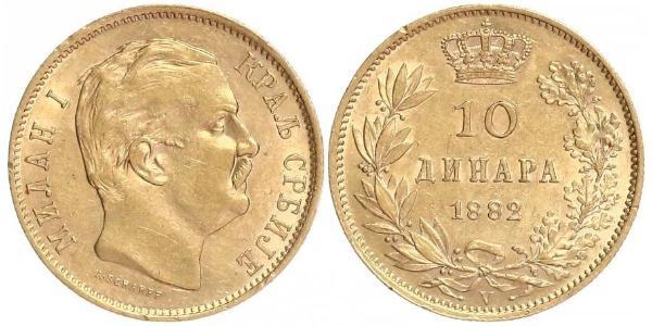 10 Dinar 塞尔维亚 金 Milan I of Serbia