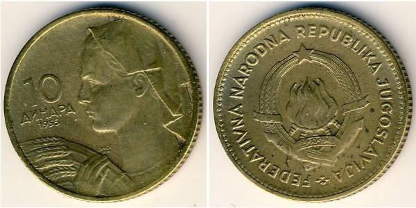 10 Dinaro República Federativa Socialista de Yugoslavia (1943 -1992) Aluminio/Bronce 