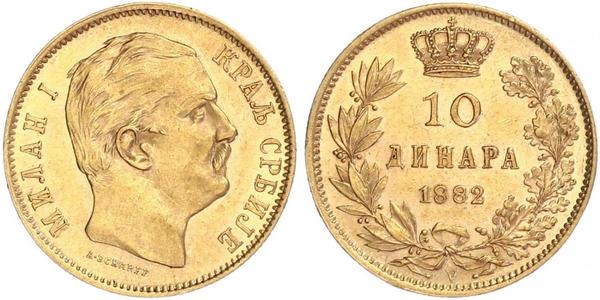 10 Dinaro Serbia Oro Milan I de Serbia