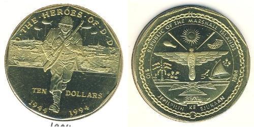 10 Dollar Marshall Islands Brass 