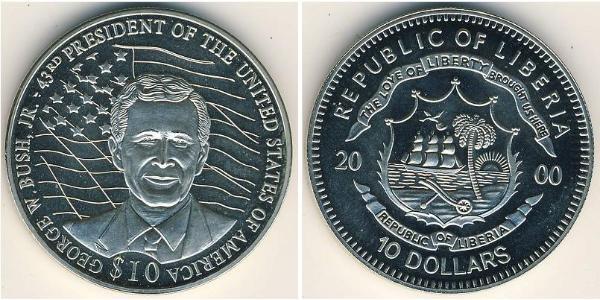 10 Dollar Liberia Copper/Nickel George W. Bush (1946 - )