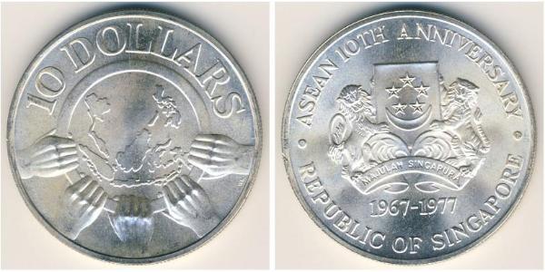 10 Dollar Singapore Silver 