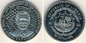 10 Dollar Liberia 銅/镍 乔治·沃克·布什 (1946 - )