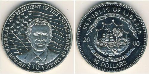 10 Dollar Liberia 銅/镍 乔治·沃克·布什 (1946 - )