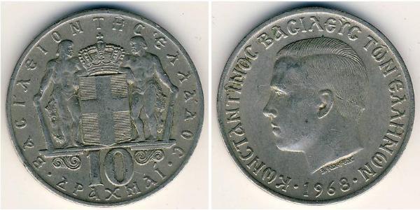10 Drachma 希臘王國 銅/镍 康斯坦丁一世 (希腊) (1868 - 1923)