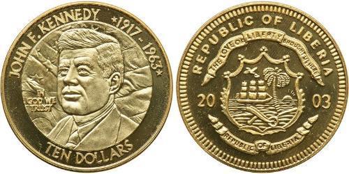 10 Dólar Liberia Oro 