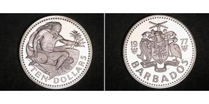 10 Dólar Barbados Plata 