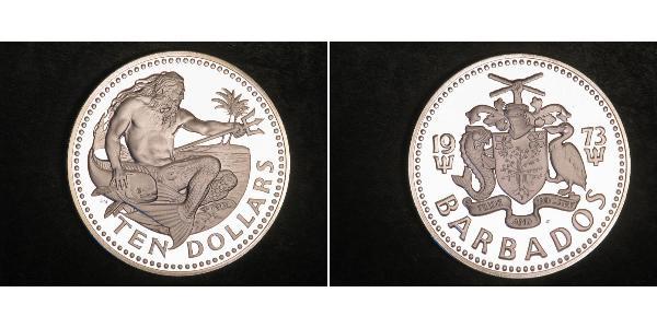 10 Dólar Barbados Plata 