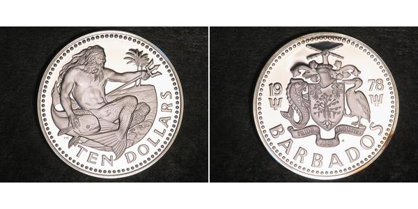 10 Dólar Barbados Plata 
