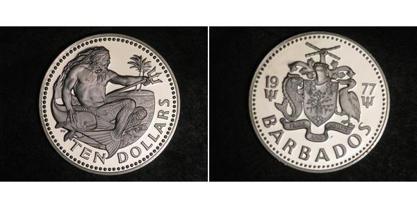 10 Dólar Barbados Plata 