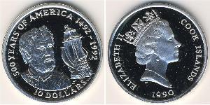 10 Dólar Islas Cook Plata Isabel II (1926-2022)