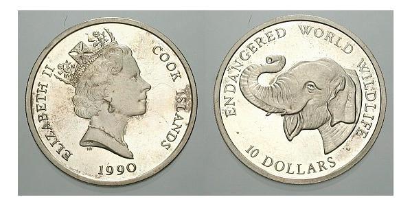 10 Dólar Islas Cook Plata Isabel II (1926-2022)