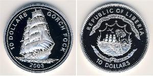 10 Dólar Liberia Plata 