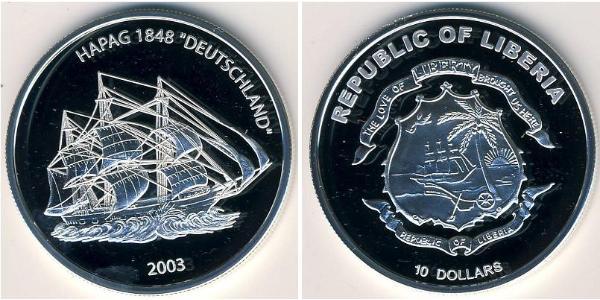 10 Dólar Liberia Plata 