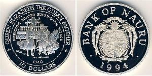 10 Dólar Nauru Plata 