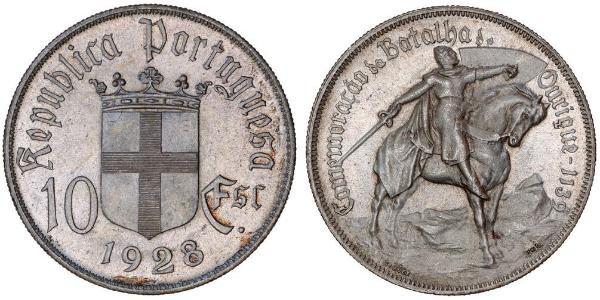 10 Escudo Portuguese Republic - Dictadura Nacional Plata 